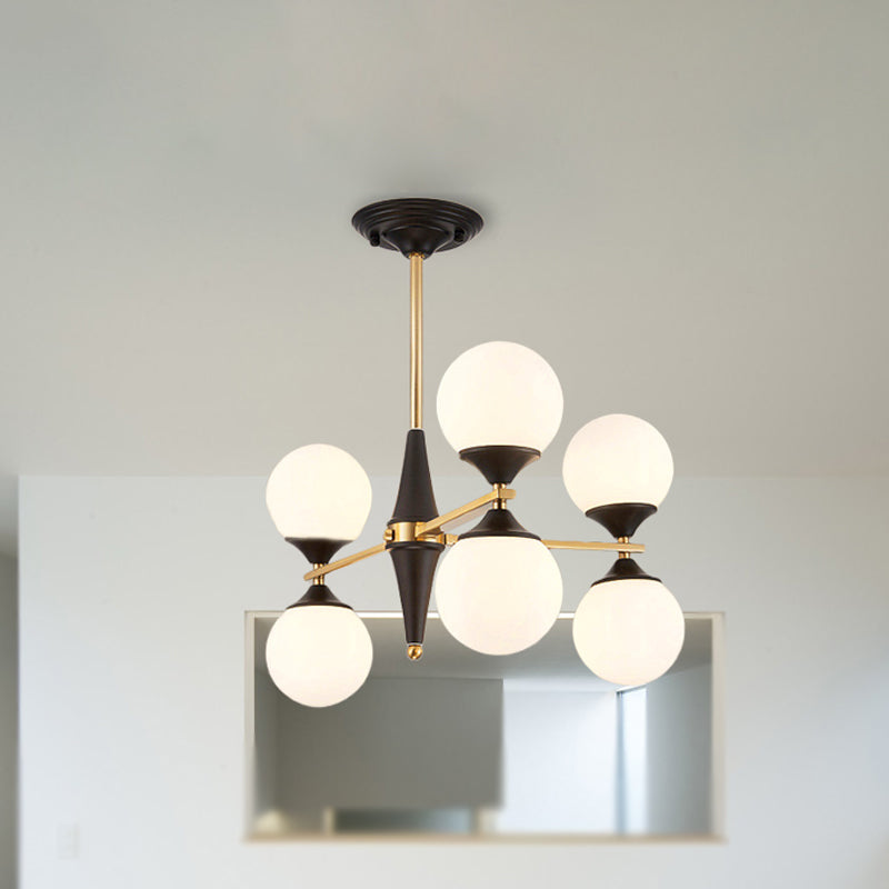 Global Chandelier Pendant Modernist White Glass 6/8/10 Lights Black Led Hanging Lamp for Dining Room Clearhalo 'Ceiling Lights' 'Chandeliers' 'Glass shade' 'Glass' 'Modern Chandeliers' 'Modern' Lighting' 241326