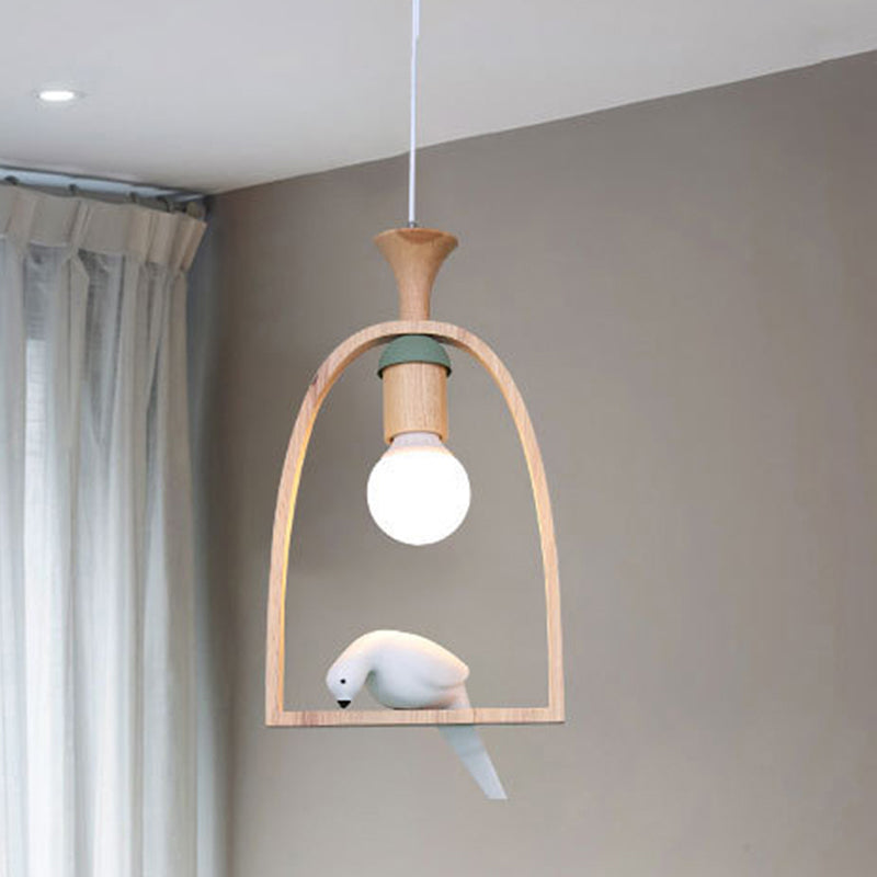 Wood Bird Cage Pendant Light with Pigeon Cafe 1 Head Rustic Style Pendant Lamp Clearhalo 'Ceiling Lights' 'Pendant Lights' 'Pendants' Lighting' 241327