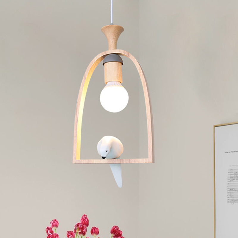 Wood Bird Cage Pendant Light with Pigeon Cafe 1 Head Rustic Style Pendant Lamp Clearhalo 'Ceiling Lights' 'Pendant Lights' 'Pendants' Lighting' 241328