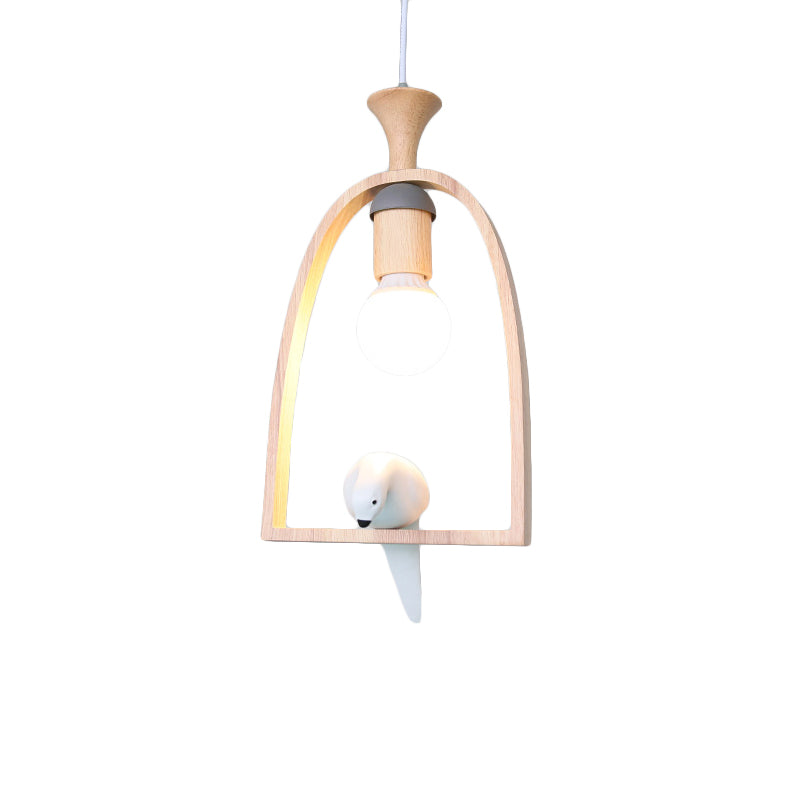 Wood Bird Cage Pendant Light with Pigeon Cafe 1 Head Rustic Style Pendant Lamp Clearhalo 'Ceiling Lights' 'Pendant Lights' 'Pendants' Lighting' 241330