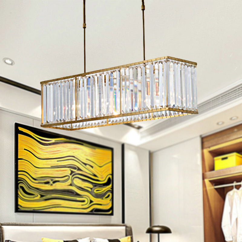 Clear Rectangle Linear Chandelier Modern 3-Light Prismatic Crystal Island Lighting for Bedroom Dining Room Clear Clearhalo 'Ceiling Lights' 'Island Lights' Lighting' 241334