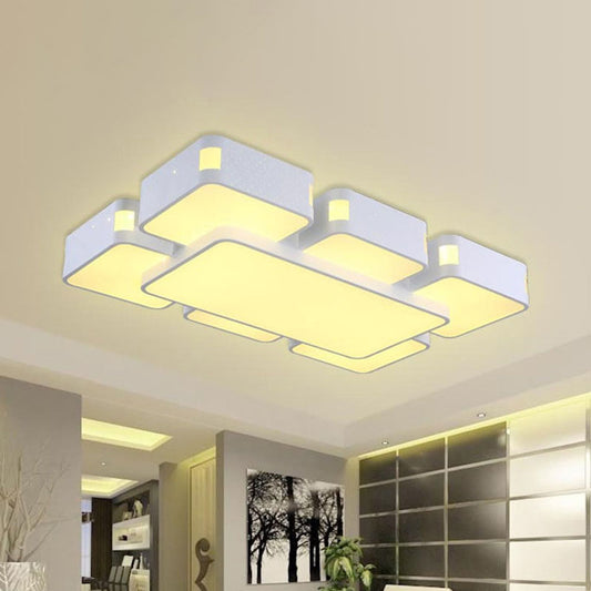 24"/37" Wide Square Ceiling Mounted Light Contemporary Acrylic LED White Flush Pendant Light White 37" Clearhalo 'Ceiling Lights' 'Close To Ceiling Lights' 'Close to ceiling' 'Flush mount' Lighting' 241364