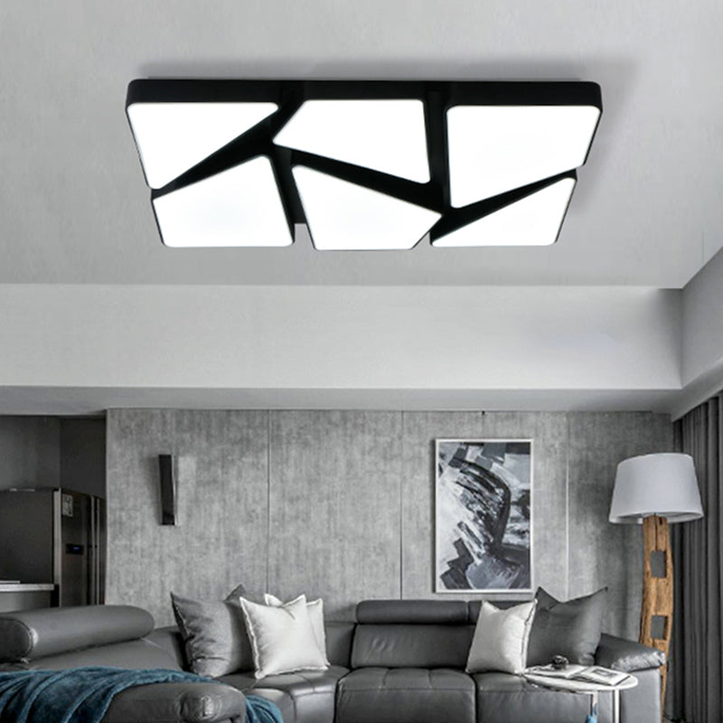 Contemporary 25.5"/37.5" W LED Flush Mount Lighting with Acrylic Shade Black/White Square/Rectangular Ceiling Light, Warm/White Light Black 37.5" Clearhalo 'Ceiling Lights' 'Close To Ceiling Lights' 'Close to ceiling' 'Flush mount' Lighting' 241374