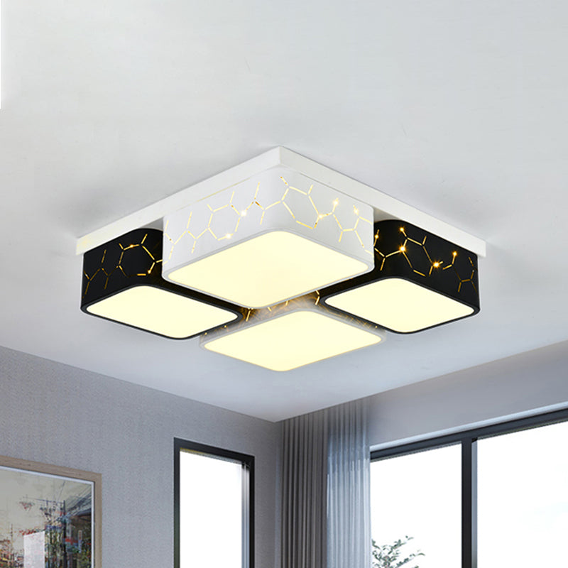 Square Bedroom Flush Ceiling Light Acrylic Warm/White Lighting LED Contemporary Ceiling Mount Fixture in Black Black Warm Clearhalo 'Ceiling Lights' 'Close To Ceiling Lights' 'Close to ceiling' 'Flush mount' Lighting' 241382