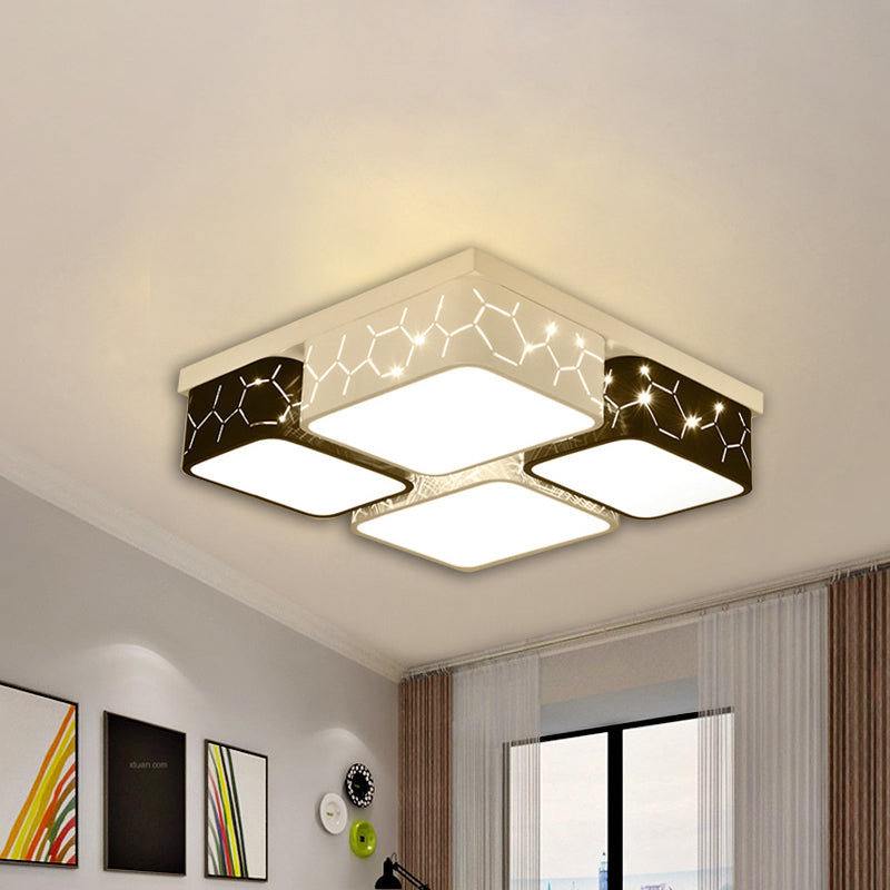 Square Bedroom Flush Ceiling Light Acrylic Warm/White Lighting LED Contemporary Ceiling Mount Fixture in Black Black White Clearhalo 'Ceiling Lights' 'Close To Ceiling Lights' 'Close to ceiling' 'Flush mount' Lighting' 241384