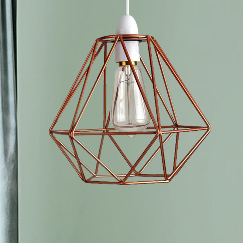 1 Head Wire Frame Hanging Pendant Light Industrial Loft Yellow/White Metal Pendant Lamp for Living Room Rose Gold Clearhalo 'Ceiling Lights' 'Modern Pendants' 'Modern' 'Pendant Lights' 'Pendants' Lighting' 241387