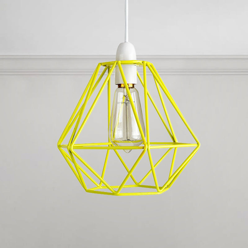 1 Head Wire Frame Hanging Pendant Light Industrial Loft Yellow/White Metal Pendant Lamp for Living Room Yellow Clearhalo 'Ceiling Lights' 'Modern Pendants' 'Modern' 'Pendant Lights' 'Pendants' Lighting' 241391