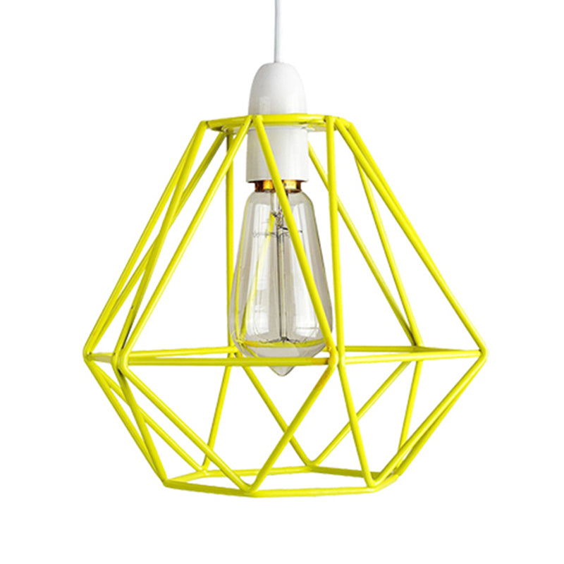 1 Head Wire Frame Hanging Pendant Light Industrial Loft Yellow/White Metal Pendant Lamp for Living Room Clearhalo 'Ceiling Lights' 'Modern Pendants' 'Modern' 'Pendant Lights' 'Pendants' Lighting' 241392