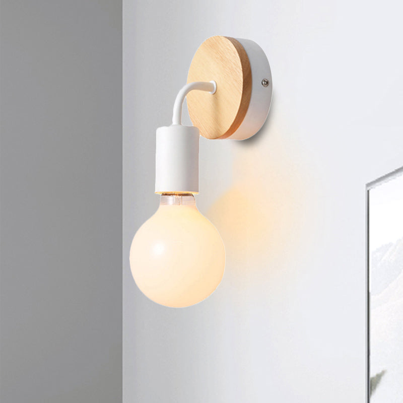 Nordic Stylish Bare Bulb Wall Light Sconce Metal and Wood 1 Light Bedroom Wall Lamp with Curved Arm in White White Clearhalo 'Cast Iron' 'Glass' 'Industrial' 'Modern wall lights' 'Modern' 'Tiffany' 'Traditional wall lights' 'Wall Lamps & Sconces' 'Wall Lights' Lighting' 241406