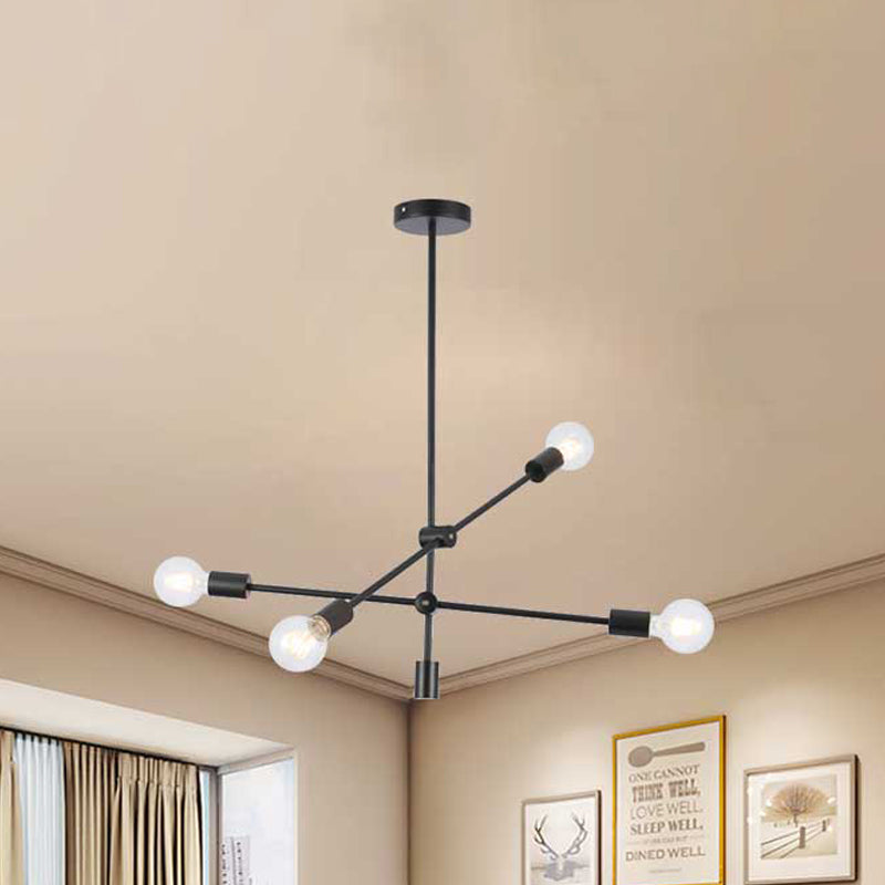 Exposed Bulb Chandelier Light Fixture Simple Style Metal 2/4 Lights Black Pendant Lamp with Rotating Arms Clearhalo 'Ceiling Lights' 'Chandeliers' 'Modern Chandeliers' 'Modern' Lighting' 241411