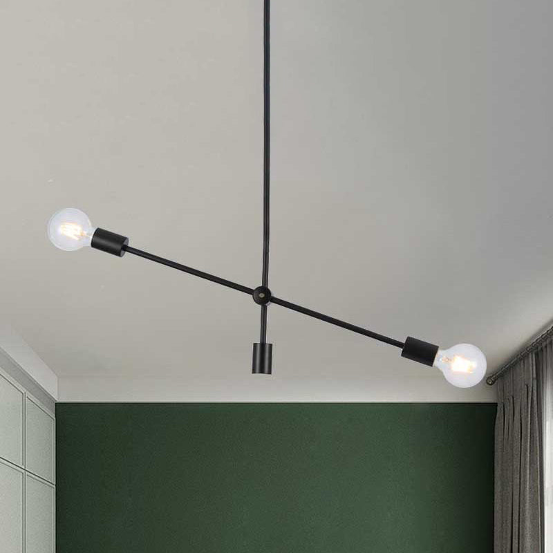 Exposed Bulb Chandelier Light Fixture Simple Style Metal 2/4 Lights Black Pendant Lamp with Rotating Arms 2 Black Clearhalo 'Ceiling Lights' 'Chandeliers' 'Modern Chandeliers' 'Modern' Lighting' 241412