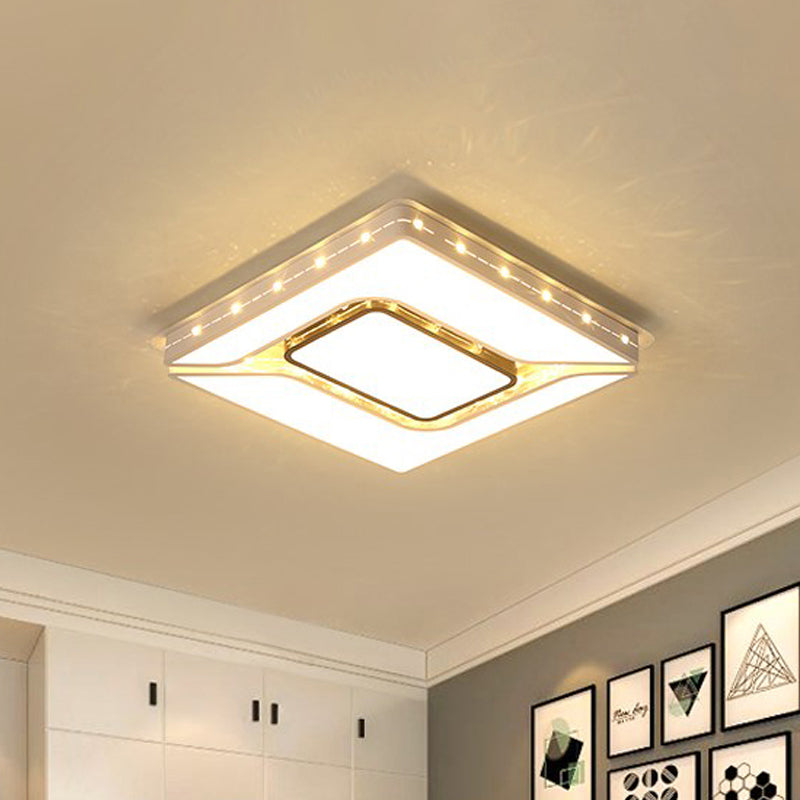 LED Bedroom Ceiling Mounted Light with Square Acrylic Shade White Flush Light Fixture in White/Warm Light, 19.5"/23.5" W Clearhalo 'Ceiling Lights' 'Close To Ceiling Lights' 'Close to ceiling' 'Flush mount' Lighting' 241429