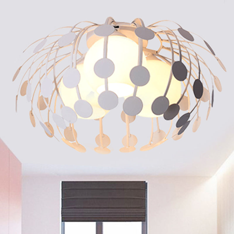 Oval Metal Semi Flush Lighting Modernist 3 Lights White/Black Semi Flush Mount Lamp with Milk Glass Globe Shade White Clearhalo 'Ceiling Lights' 'Close To Ceiling Lights' 'Close to ceiling' 'Semi-flushmount' Lighting' 241448