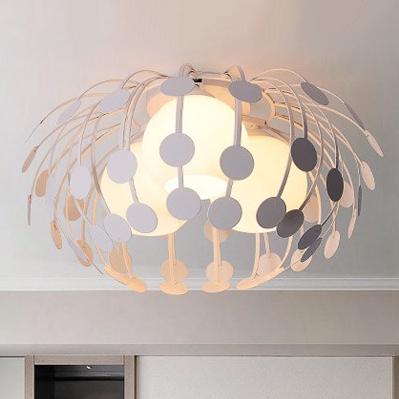 Oval Metal Semi Flush Lighting Modernist 3 Lights White/Black Semi Flush Mount Lamp with Milk Glass Globe Shade Clearhalo 'Ceiling Lights' 'Close To Ceiling Lights' 'Close to ceiling' 'Semi-flushmount' Lighting' 241449