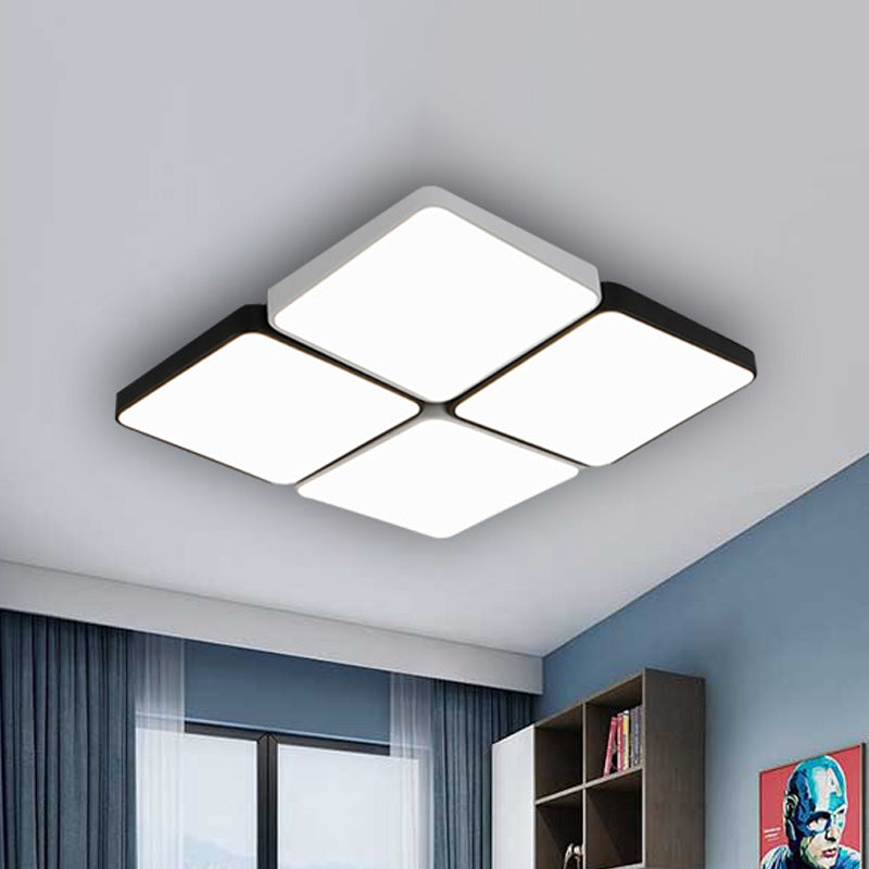 Simple Style 4/6 Lights Flush Mount Light with Acrylic Shade White Rectangular/Squared Ceiling Lamp, Warm/White Light 4 White Clearhalo 'Ceiling Lights' 'Close To Ceiling Lights' 'Close to ceiling' 'Flush mount' Lighting' 241456