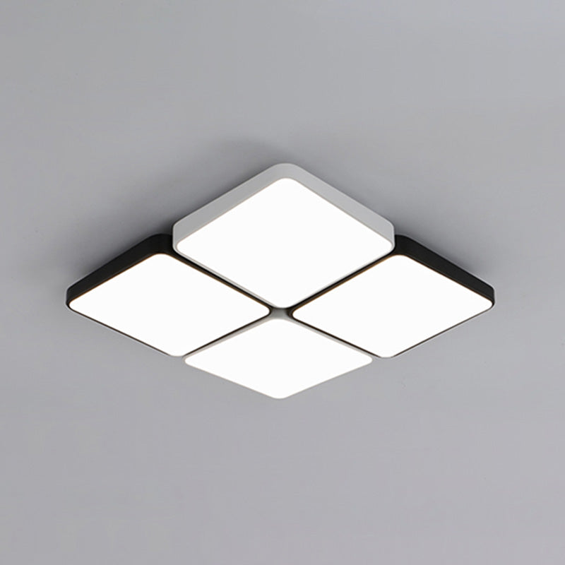 Simple Style 4/6 Lights Flush Mount Light with Acrylic Shade White Rectangular/Squared Ceiling Lamp, Warm/White Light Clearhalo 'Ceiling Lights' 'Close To Ceiling Lights' 'Close to ceiling' 'Flush mount' Lighting' 241457