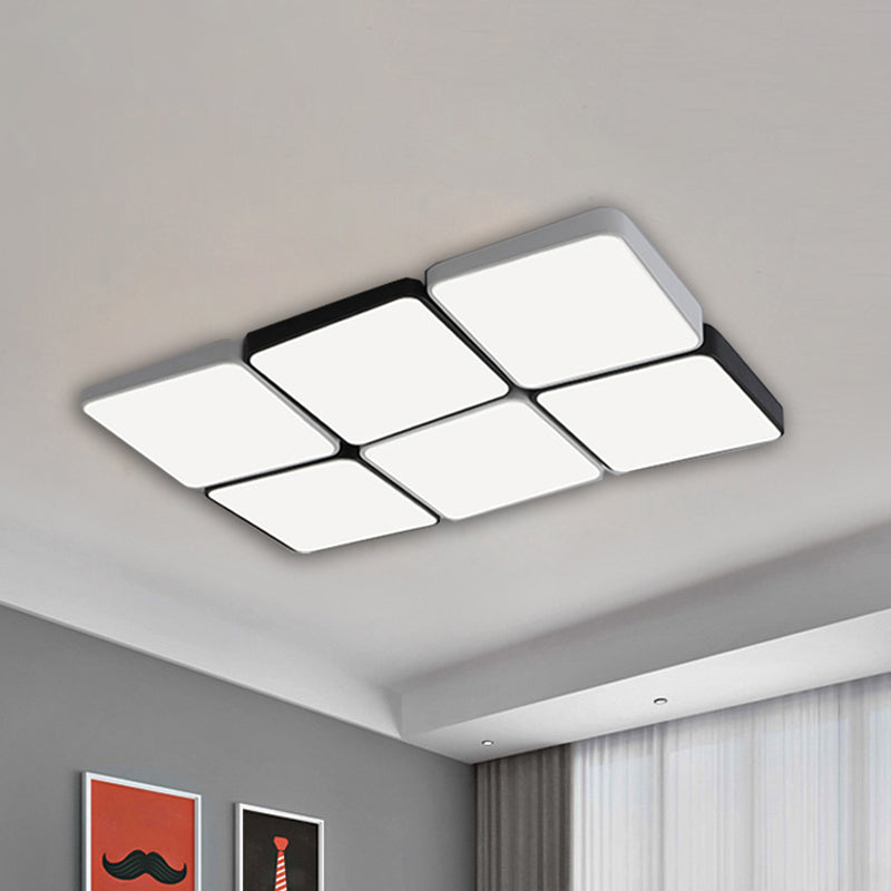 Simple Style 4/6 Lights Flush Mount Light with Acrylic Shade White Rectangular/Squared Ceiling Lamp, Warm/White Light 6 White Clearhalo 'Ceiling Lights' 'Close To Ceiling Lights' 'Close to ceiling' 'Flush mount' Lighting' 241458