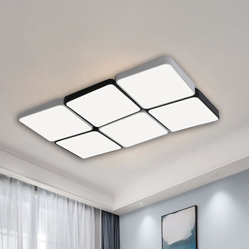 Simple Style 4/6 Lights Flush Mount Light with Acrylic Shade White Rectangular/Squared Ceiling Lamp, Warm/White Light Clearhalo 'Ceiling Lights' 'Close To Ceiling Lights' 'Close to ceiling' 'Flush mount' Lighting' 241459