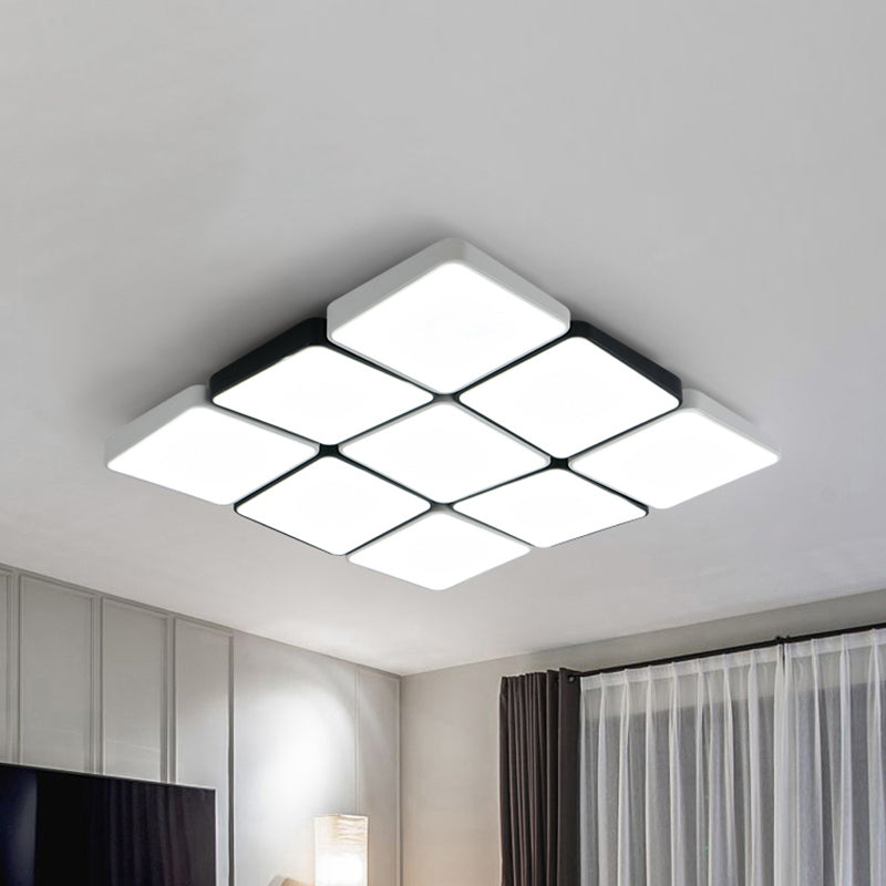 Simple Style 4/6 Lights Flush Mount Light with Acrylic Shade White Rectangular/Squared Ceiling Lamp, Warm/White Light 9 White Clearhalo 'Ceiling Lights' 'Close To Ceiling Lights' 'Close to ceiling' 'Flush mount' Lighting' 241460