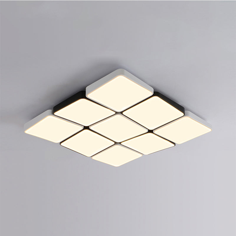 Simple Style 4/6 Lights Flush Mount Light with Acrylic Shade White Rectangular/Squared Ceiling Lamp, Warm/White Light Clearhalo 'Ceiling Lights' 'Close To Ceiling Lights' 'Close to ceiling' 'Flush mount' Lighting' 241461