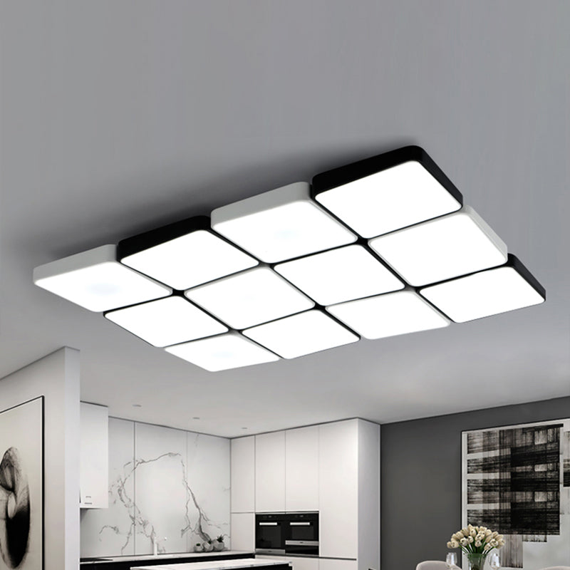 Simple Style 4/6 Lights Flush Mount Light with Acrylic Shade White Rectangular/Squared Ceiling Lamp, Warm/White Light 12 White Clearhalo 'Ceiling Lights' 'Close To Ceiling Lights' 'Close to ceiling' 'Flush mount' Lighting' 241462