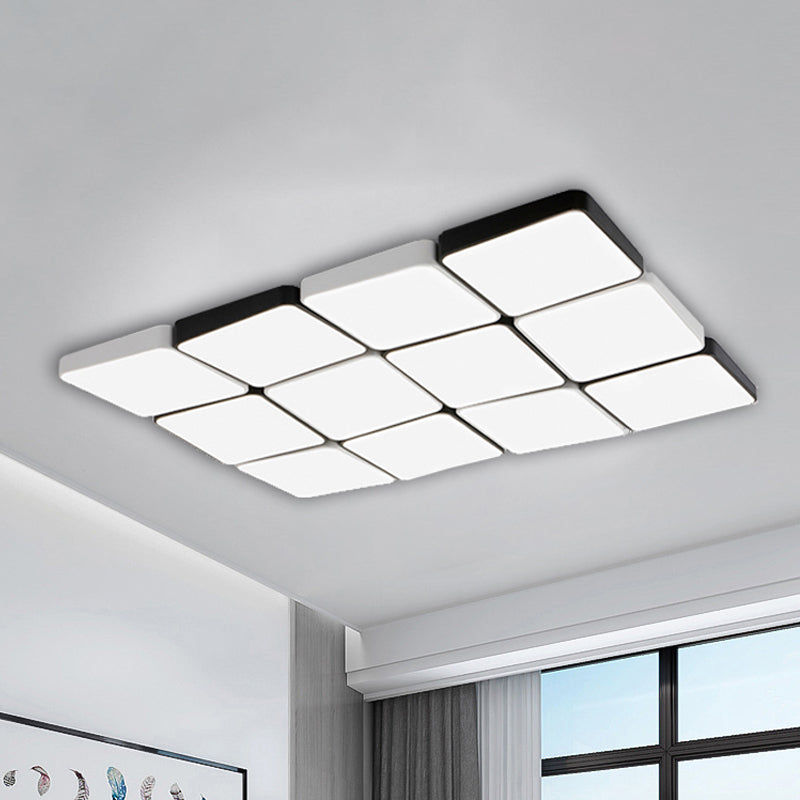 Simple Style 4/6 Lights Flush Mount Light with Acrylic Shade White Rectangular/Squared Ceiling Lamp, Warm/White Light Clearhalo 'Ceiling Lights' 'Close To Ceiling Lights' 'Close to ceiling' 'Flush mount' Lighting' 241463