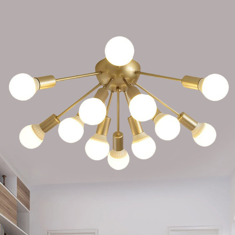 Metal Sputnik Semi Flush Mount Modern 8/12 Lights White/Black/Gold Semi Flush Ceiling Light for Living Room 12 Gold Clearhalo 'Ceiling Lights' 'Close To Ceiling Lights' 'Close to ceiling' 'Semi-flushmount' Lighting' 241467