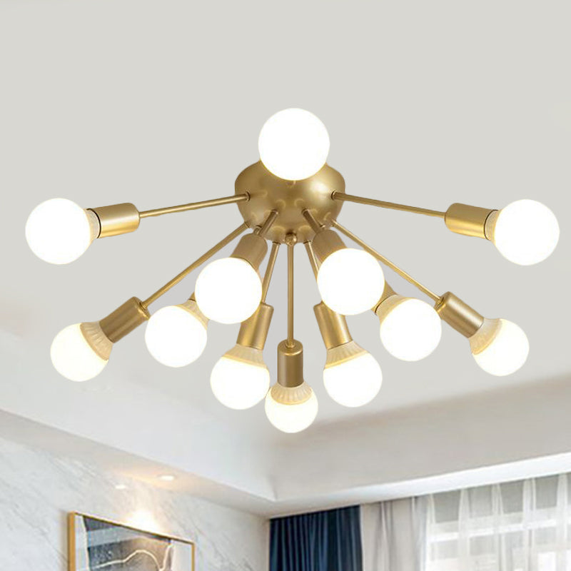 Metal Sputnik Semi Flush Mount Modern 8/12 Lights White/Black/Gold Semi Flush Ceiling Light for Living Room Clearhalo 'Ceiling Lights' 'Close To Ceiling Lights' 'Close to ceiling' 'Semi-flushmount' Lighting' 241468