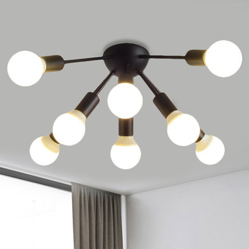 Metal Sputnik Semi Flush Mount Modern 8/12 Lights White/Black/Gold Semi Flush Ceiling Light for Living Room 8 Black Clearhalo 'Ceiling Lights' 'Close To Ceiling Lights' 'Close to ceiling' 'Semi-flushmount' Lighting' 241469