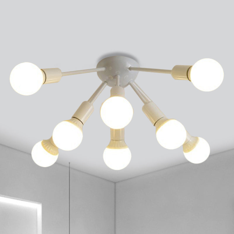 Metal Sputnik Semi Flush Mount Modern 8/12 Lights White/Black/Gold Semi Flush Ceiling Light for Living Room 8 White Clearhalo 'Ceiling Lights' 'Close To Ceiling Lights' 'Close to ceiling' 'Semi-flushmount' Lighting' 241471