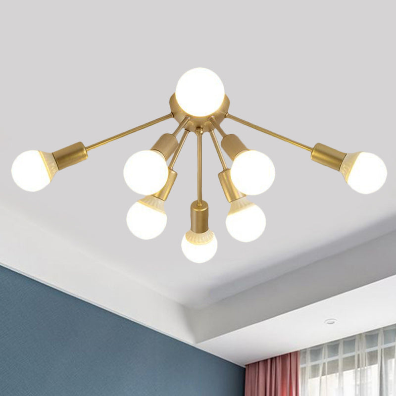 Metal Sputnik Semi Flush Mount Modern 8/12 Lights White/Black/Gold Semi Flush Ceiling Light for Living Room 8 Gold Clearhalo 'Ceiling Lights' 'Close To Ceiling Lights' 'Close to ceiling' 'Semi-flushmount' Lighting' 241474