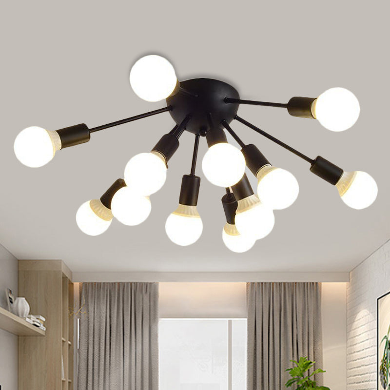 Metal Sputnik Semi Flush Mount Modern 8/12 Lights White/Black/Gold Semi Flush Ceiling Light for Living Room 12 Black Clearhalo 'Ceiling Lights' 'Close To Ceiling Lights' 'Close to ceiling' 'Semi-flushmount' Lighting' 241475