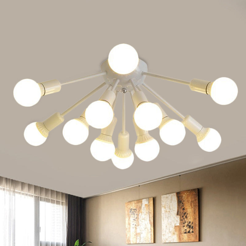 Metal Sputnik Semi Flush Mount Modern 8/12 Lights White/Black/Gold Semi Flush Ceiling Light for Living Room 12 White Clearhalo 'Ceiling Lights' 'Close To Ceiling Lights' 'Close to ceiling' 'Semi-flushmount' Lighting' 241477