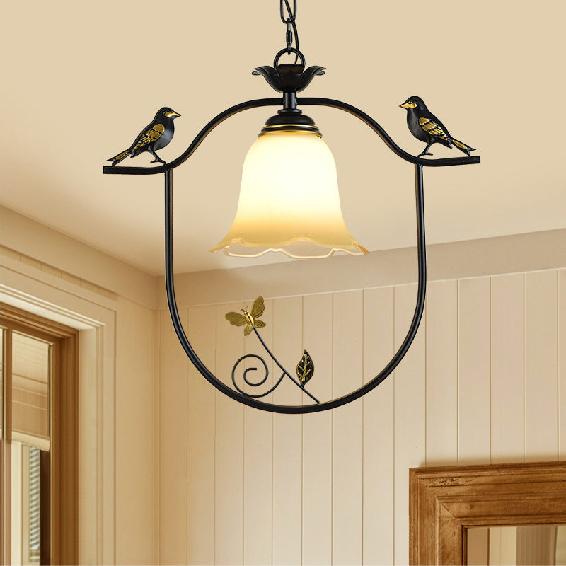 Bell Shade Dining Room Hanging Light Kit Traditional Metal 1 Light Black Pendant Lighting with Bird Design Clearhalo 'Ceiling Lights' 'Pendant Lights' 'Pendants' Lighting' 2414962