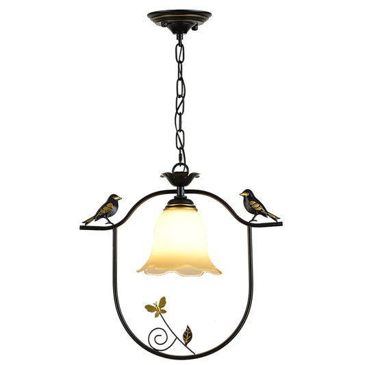 Bell Shade Dining Room Hanging Light Kit Traditional Metal 1 Light Black Pendant Lighting with Bird Design Clearhalo 'Ceiling Lights' 'Pendant Lights' 'Pendants' Lighting' 2414965