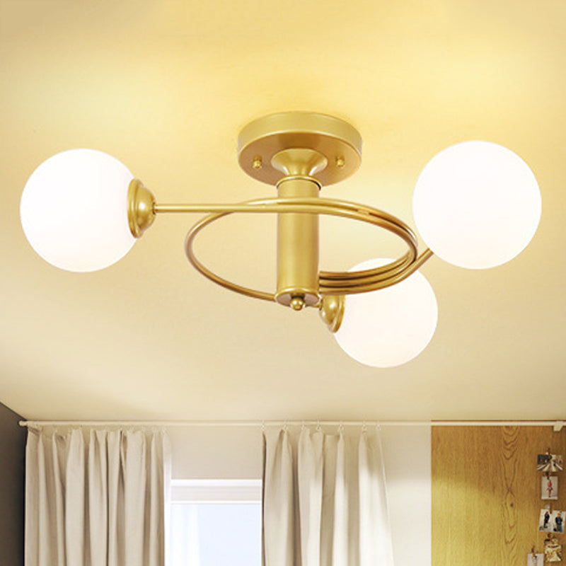 Spiral Metal Semi Flush Lamp Modern 3/5 Lights Black/Gold Semi Flush Ceiling Light for Living Room 3 Gold Clearhalo 'Ceiling Lights' 'Close To Ceiling Lights' 'Close to ceiling' 'Semi-flushmount' Lighting' 241499