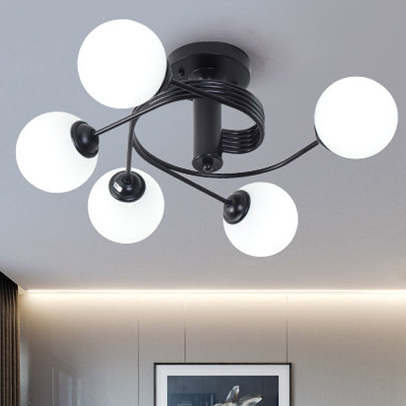 Spiral Metal Semi Flush Lamp Modern 3/5 Lights Black/Gold Semi Flush Ceiling Light for Living Room 5 Black Clearhalo 'Ceiling Lights' 'Close To Ceiling Lights' 'Close to ceiling' 'Semi-flushmount' Lighting' 241500