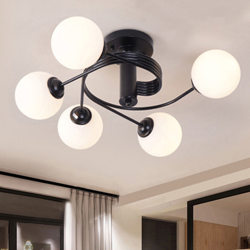 Spiral Metal Semi Flush Lamp Modern 3/5 Lights Black/Gold Semi Flush Ceiling Light for Living Room Clearhalo 'Ceiling Lights' 'Close To Ceiling Lights' 'Close to ceiling' 'Semi-flushmount' Lighting' 241501