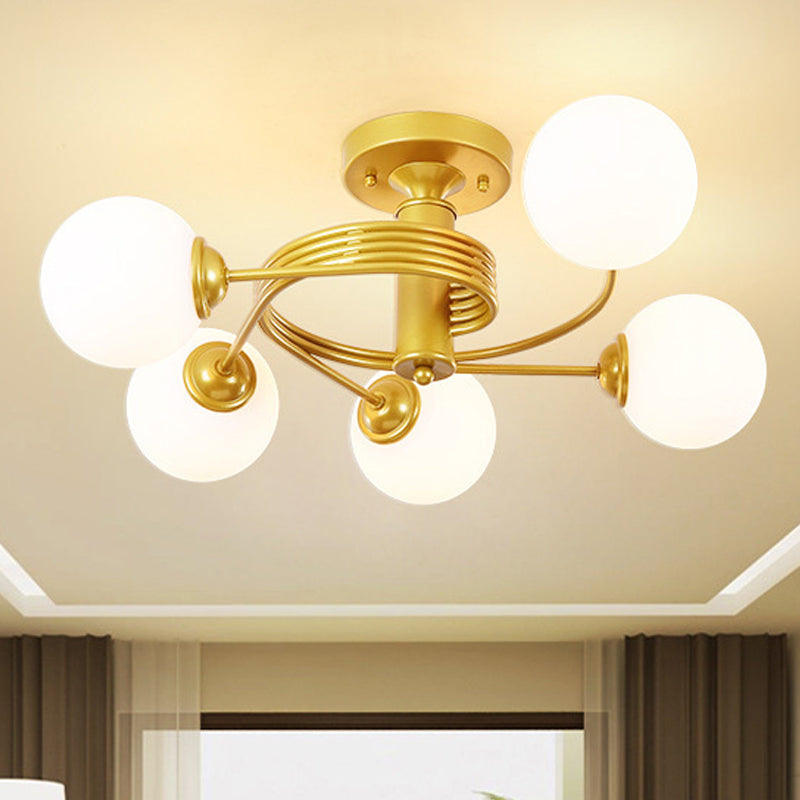 Spiral Metal Semi Flush Lamp Modern 3/5 Lights Black/Gold Semi Flush Ceiling Light for Living Room 5 Gold Clearhalo 'Ceiling Lights' 'Close To Ceiling Lights' 'Close to ceiling' 'Semi-flushmount' Lighting' 241502