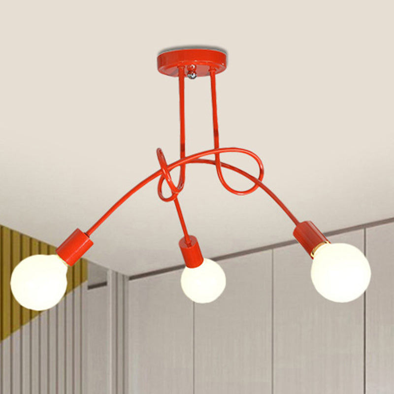 Curved Arm Semi Flush Lighting Contemporary Metal 3/5 Lights Blue/Red Semi Flush Ceiling Lamp Fixture Clearhalo 'Ceiling Lights' 'Close To Ceiling Lights' 'Close to ceiling' 'Semi-flushmount' Lighting' 241505