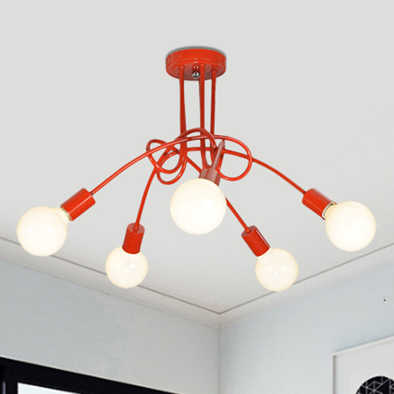 Curved Arm Semi Flush Lighting Contemporary Metal 3/5 Lights Blue/Red Semi Flush Ceiling Lamp Fixture Clearhalo 'Ceiling Lights' 'Close To Ceiling Lights' 'Close to ceiling' 'Semi-flushmount' Lighting' 241509