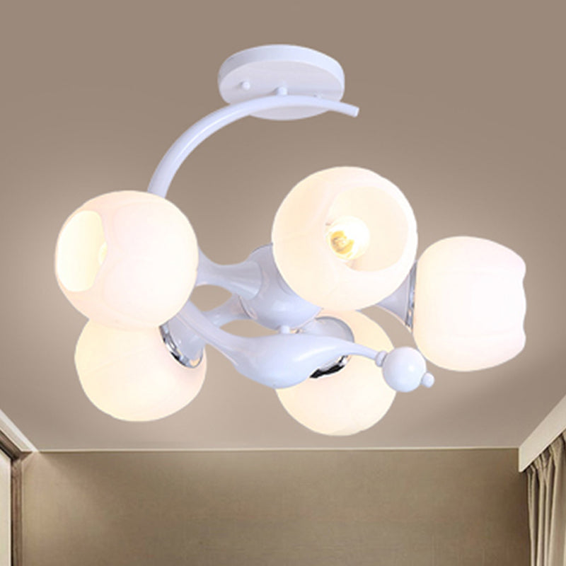 White Glass Ball Semi Flush Mount with Sputnik Design Modernist Semi Flush Mount Ceiling Light for Bedroom White A Clearhalo 'Ceiling Lights' 'Close To Ceiling Lights' 'Close to ceiling' 'Glass shade' 'Glass' 'Semi-flushmount' Lighting' 241512