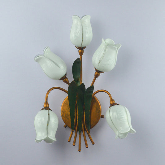 Romantic Pastoral Tulip Wall Light 5 Bulbs Opaque Glass Wall Sconce for Living Room Clearhalo 'Wall Lamps & Sconces' 'Wall Lights' Lighting' 2415131