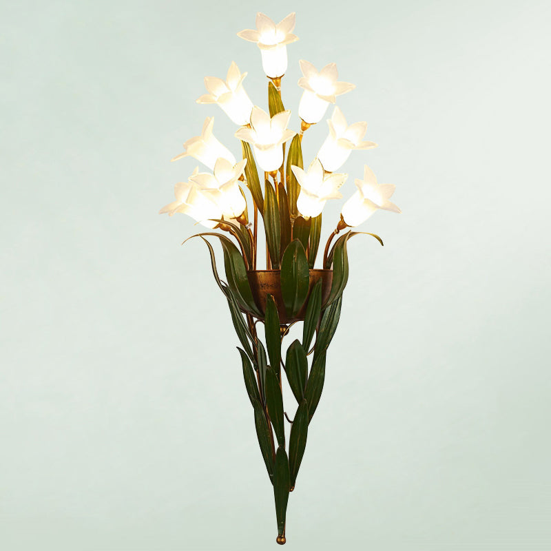 Glass Bouquet Wall Sconce Romantic Pastoral Corridor Flush Mount Wall Light in Green 10.0 Green Morning Glory Clearhalo 'Wall Lamps & Sconces' 'Wall Lights' Lighting' 2415157