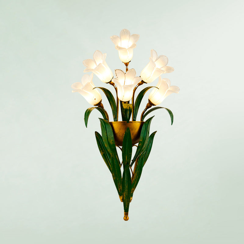 Glass Bouquet Wall Sconce Romantic Pastoral Corridor Flush Mount Wall Light in Green 6.0 Green Morning Glory Clearhalo 'Wall Lamps & Sconces' 'Wall Lights' Lighting' 2415158