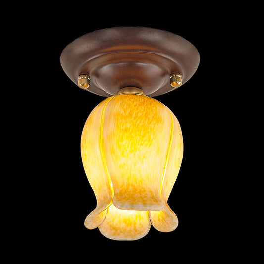 Flower Small Aisle Ceiling Light Fixture Pastoral Glass 1-Bulb Coffee Finish Semi Flush Light Clearhalo 'Ceiling Lights' 'Close To Ceiling Lights' 'Close to ceiling' 'Semi-flushmount' Lighting' 2415193