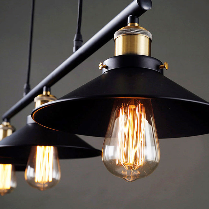 Black Wide Flare Pulley Pendant Light Industrial 3 Bulbs Restaurant Hanging Island Light Clearhalo 'Ceiling Lights' 'Island Lights' Lighting' 2415223