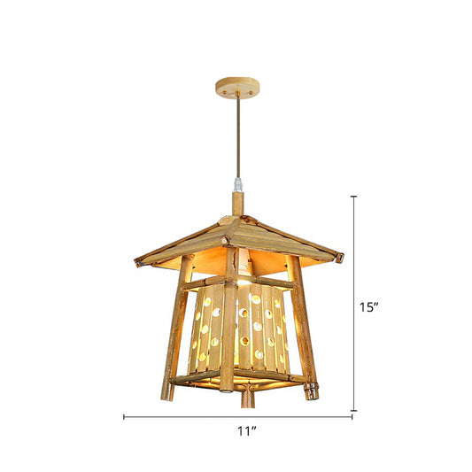 Japanese Pavilion Pendant Lighting Bamboo 1-Light Tea Room Hanging Ceiling Light in Wood Wood Regular Clearhalo 'Ceiling Lights' 'Modern Pendants' 'Modern' 'Pendant Lights' 'Pendants' Lighting' 2415328