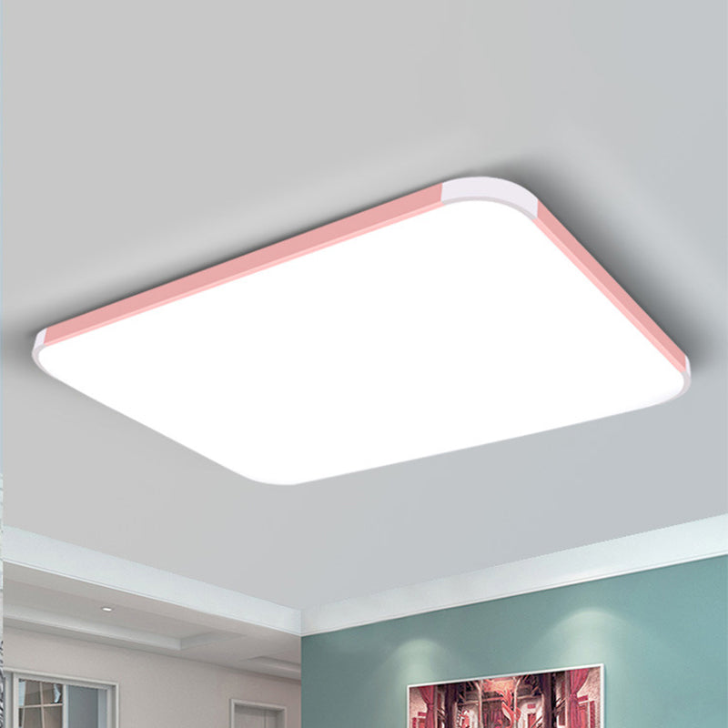 Geometric Flush Mount Lamp Macaron Acrylic Pink/Yellow/Blue LED Flush Mount Lamp, 12"/15"/17" Wide in White/Warm Pink Clearhalo 'Ceiling Lights' 'Close To Ceiling Lights' 'Close to ceiling' 'Flush mount' Lighting' 241533