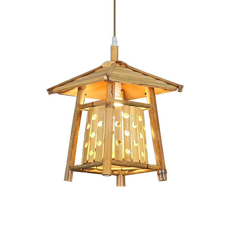 Japanese Pavilion Pendant Lighting Bamboo 1-Light Tea Room Hanging Ceiling Light in Wood Clearhalo 'Ceiling Lights' 'Modern Pendants' 'Modern' 'Pendant Lights' 'Pendants' Lighting' 2415332